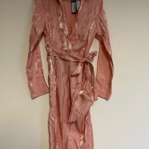 Shimmer Satin Belted Midi Shirt Dress