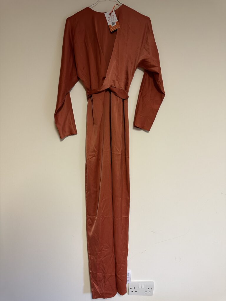 Satin Maxi Dress with Batwing Sleeve and Wrap Waist