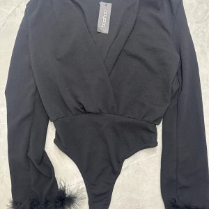 Feather Cuff Black Bodysuit