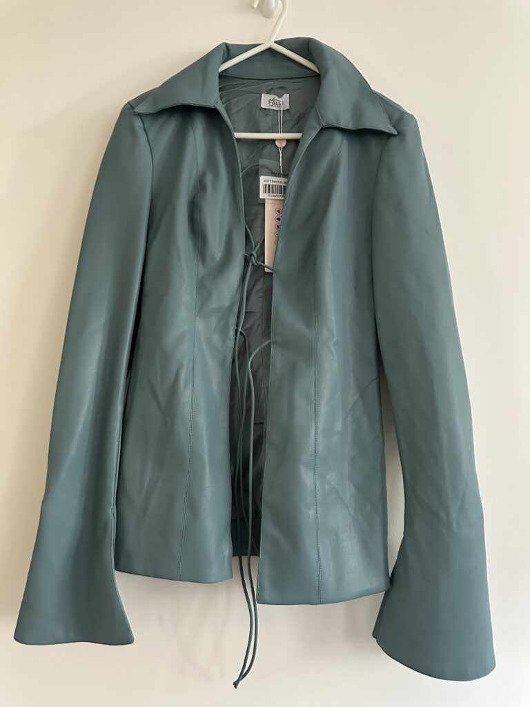 Vegan Leather Jacket with Low Waist Mini Skirt