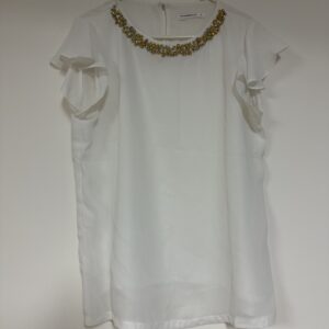 Short Sleeve Stone Embroidered Neckline Top