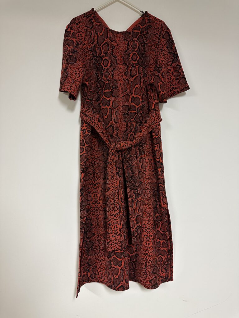 Snake Print Tie Waist Midi Shift Dress