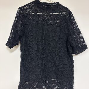 Short Sleeve Mockneck Embroidered Lace Top